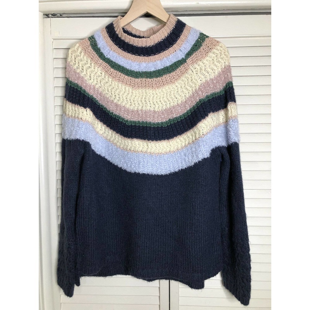 Caslon Stripe Knit Mock Neck Sweater Womens Blue NWOT Medium